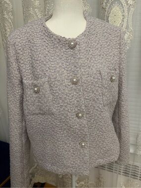 Elegant Lilac Tweed Jewel-Button Jacket